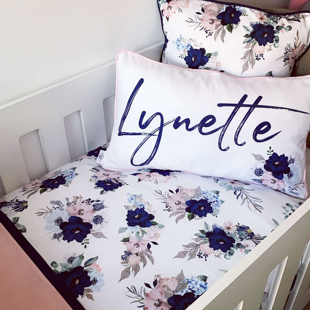 Cot Bedding - Navy Floral Set 02