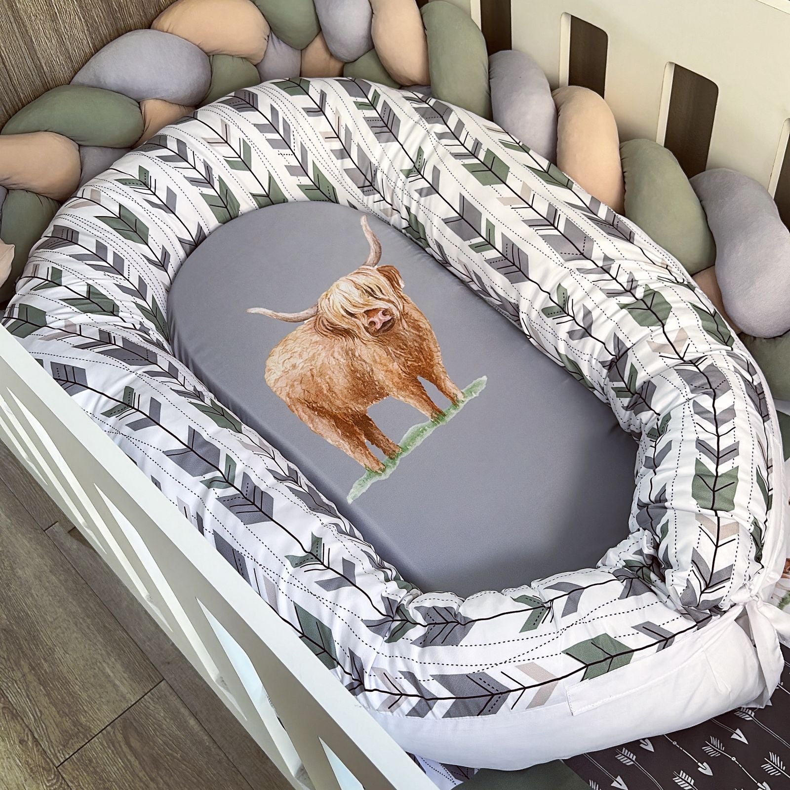 Nest - Green Highland Cow 01 baby nursery snuggle nests South Africa