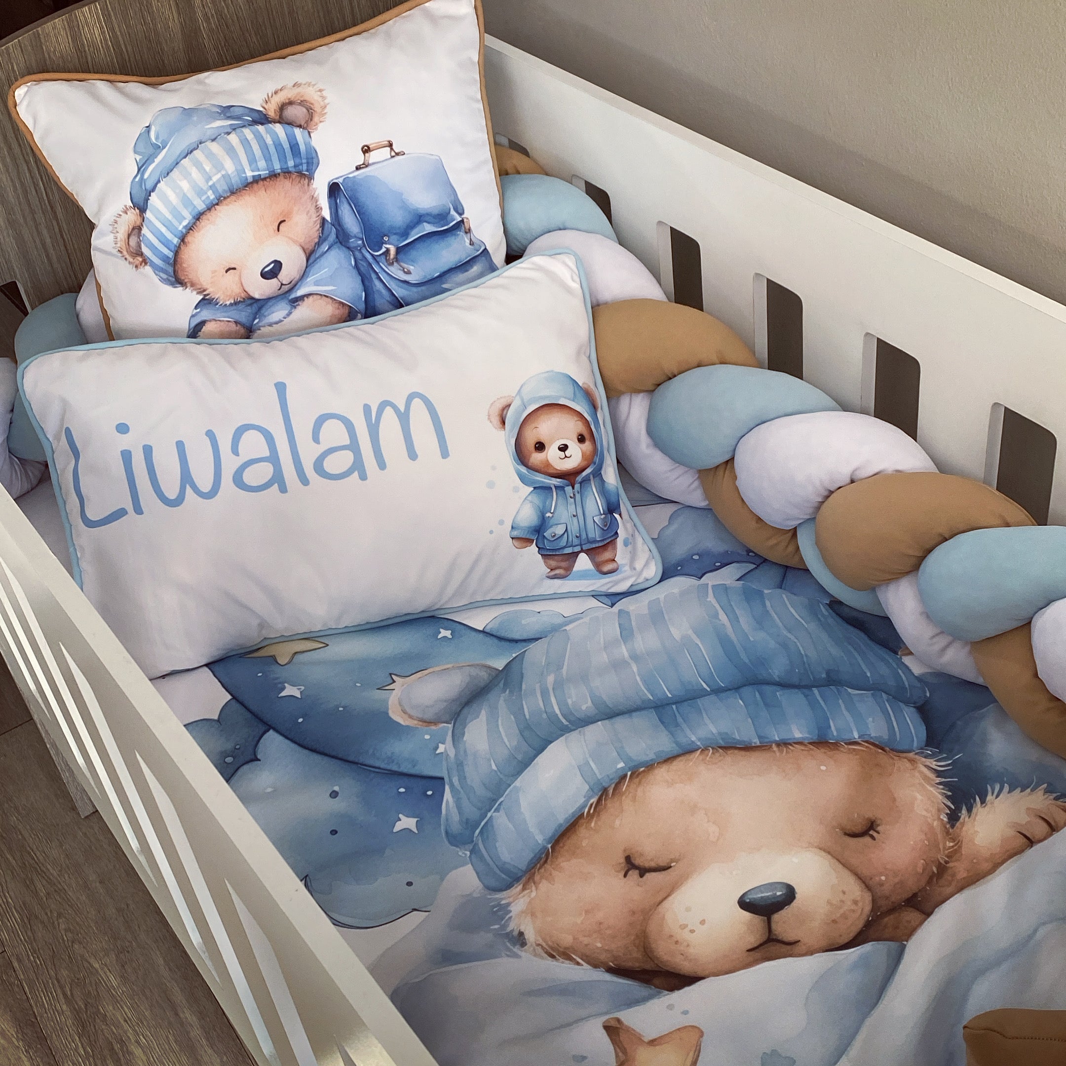 Cot Bedding - Blue Bear Set 01 baby boy nursery linen set South Africa