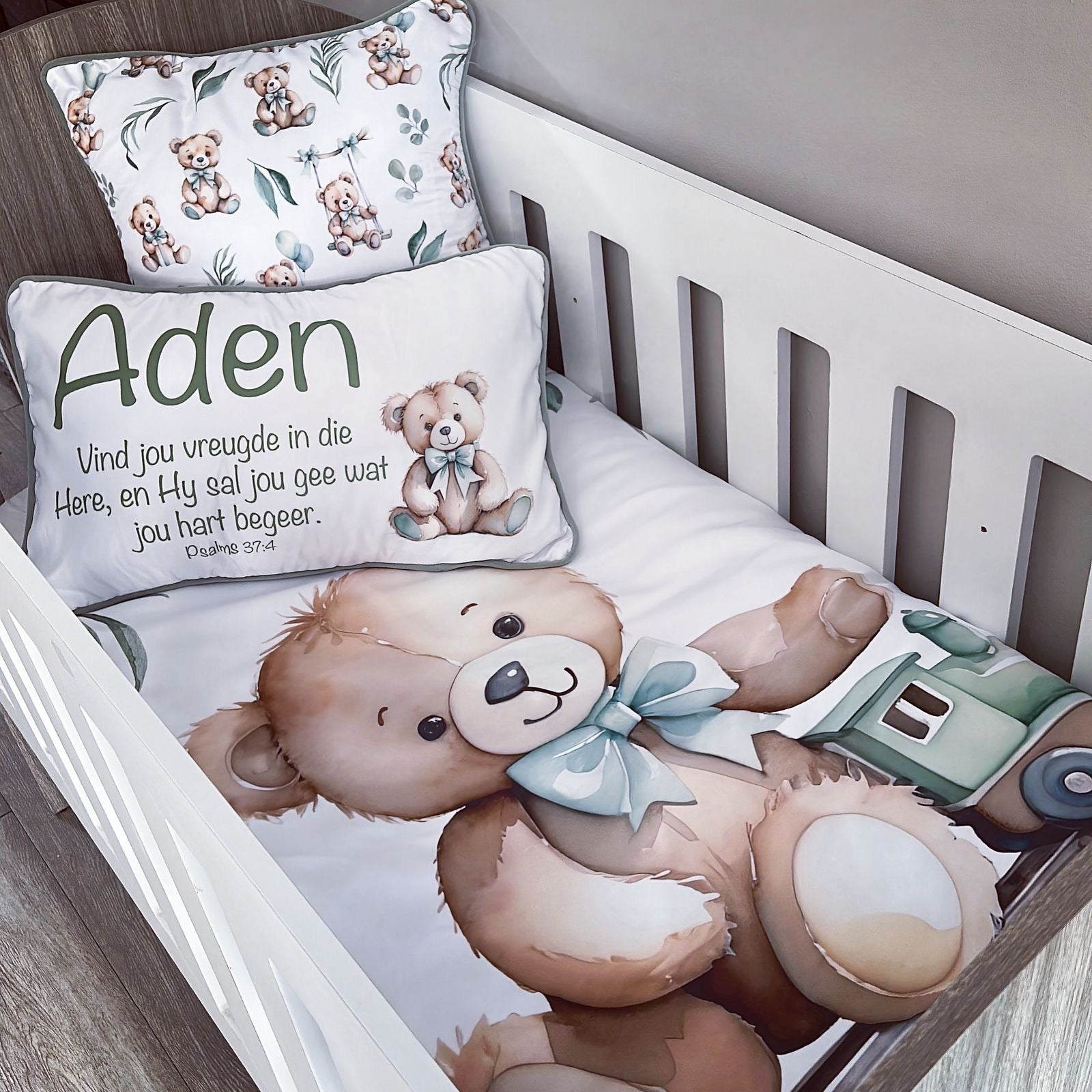 Cot Bedding - Sage Bear Set 01 baby neutral nursery linen set South Africa