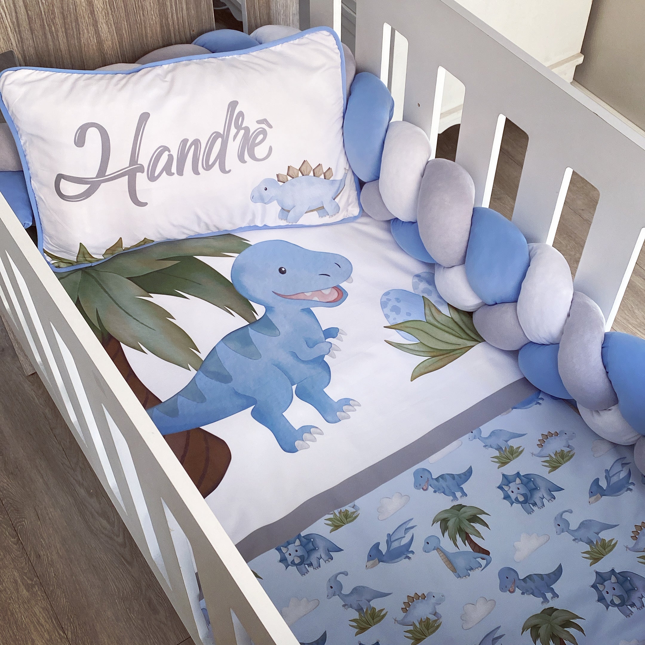 Cot Bedding - Blue Dinosaur Set 02 baby boy nursery linen set South Africa