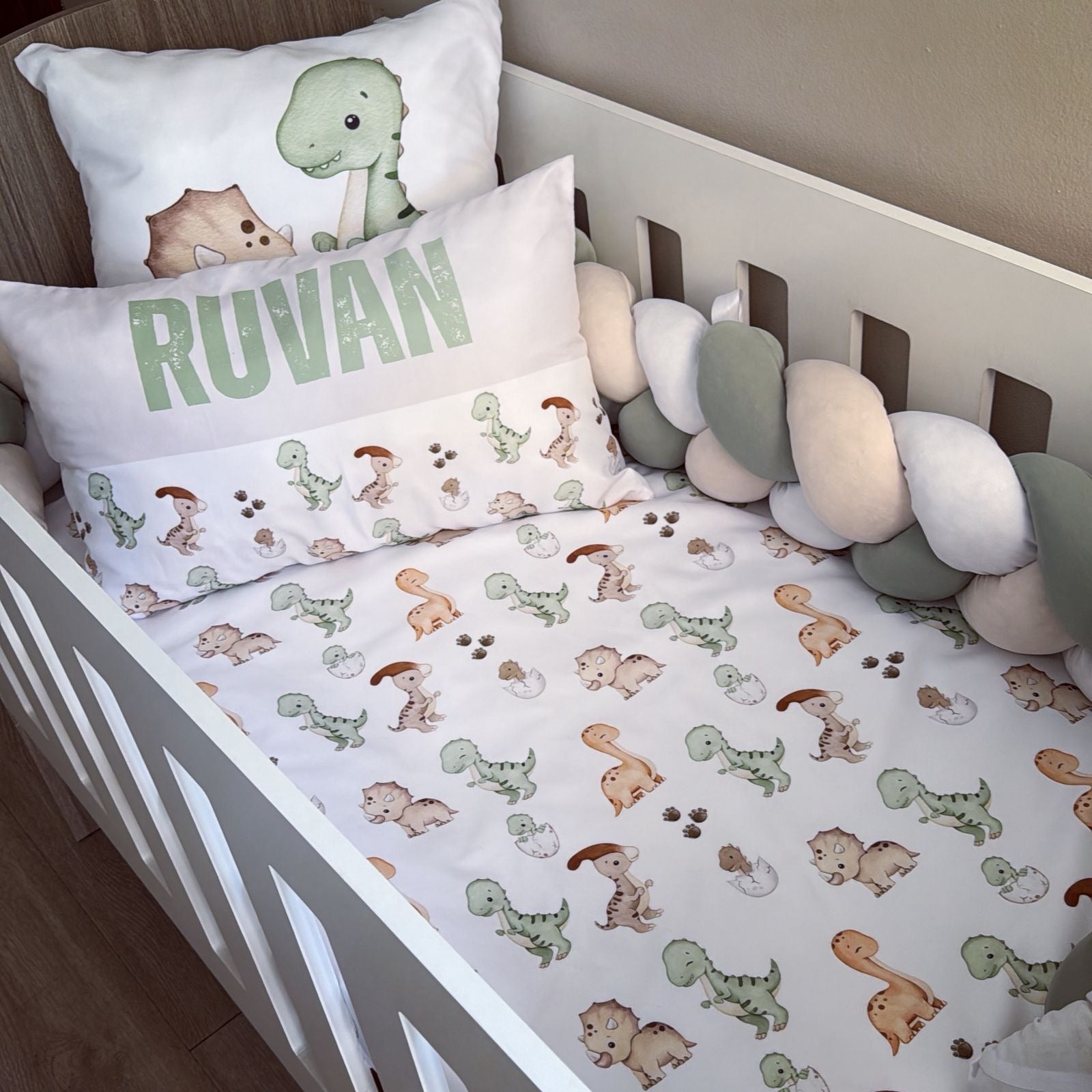 Cot Bedding - Sage Dinosaur Set 01 baby boy nursery linen set South Africa
