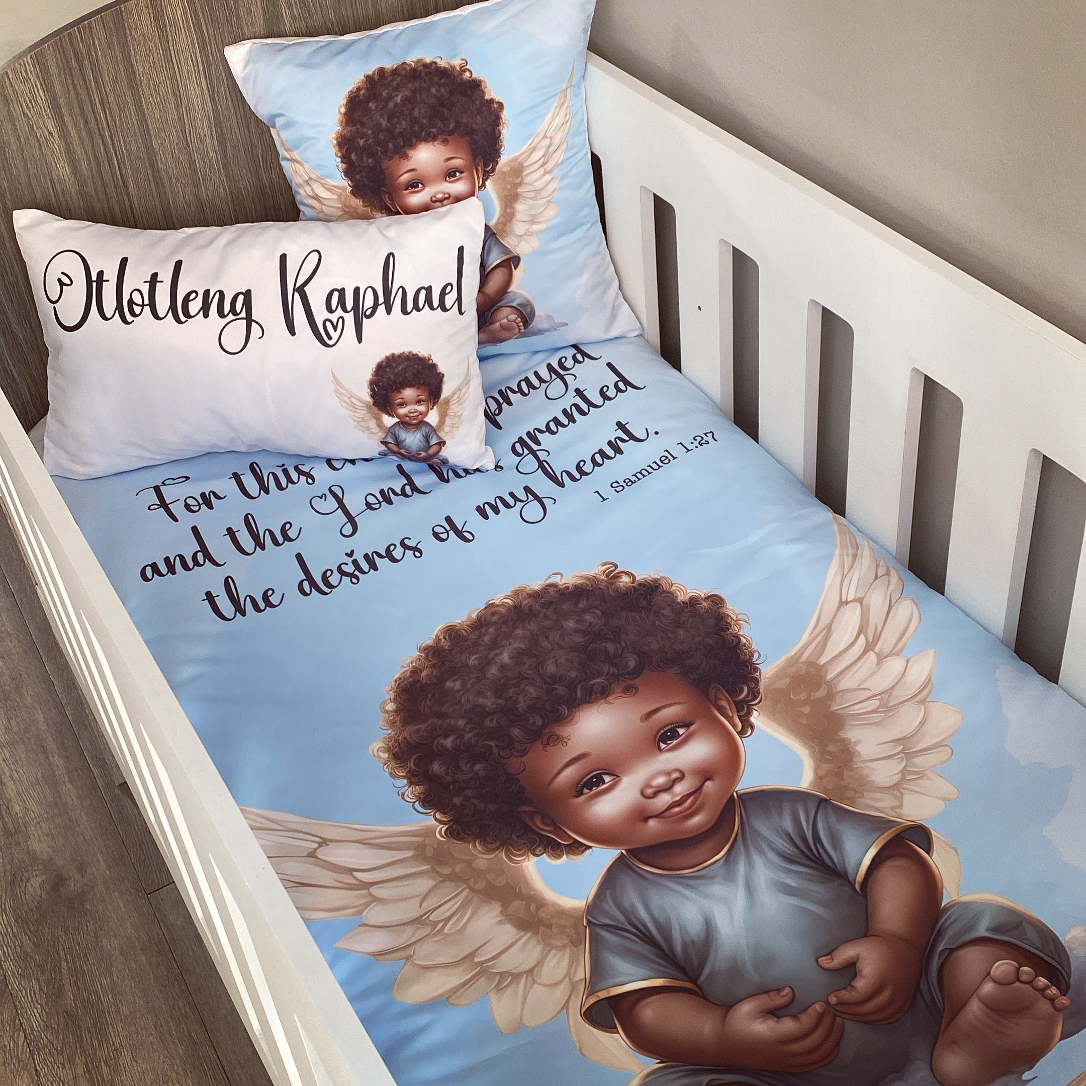 Cot Bedding - Blue Angel Set 01 baby boy nursery linen set South Africa