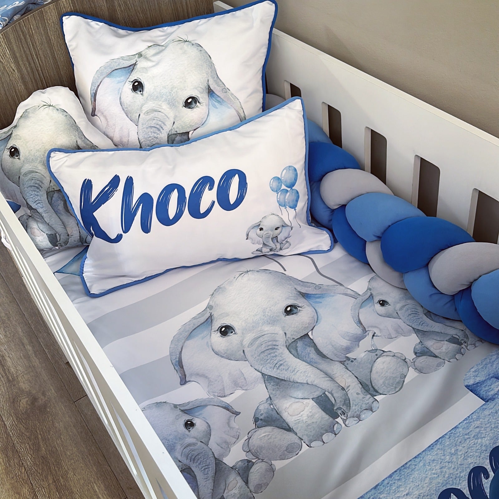Cot Bedding - Blue Elephant Set 06 baby boy nursery linen set South Africa