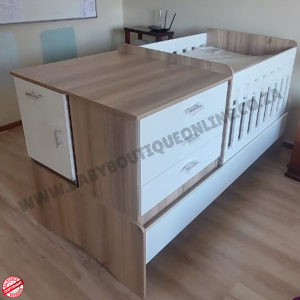 5-in-1 Cot - Melamine White & Sahara B0413