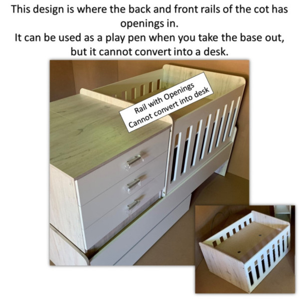 Cot with two open rails - cot cannot turn into desk (+R800.00)