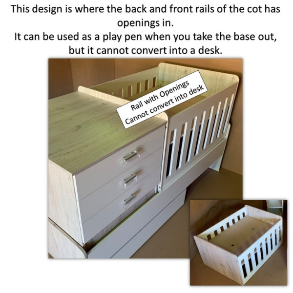 Cot with two open rails - cot cannot turn into desk (+R800.00)
