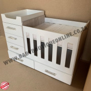 4-in-1 Toddler Cot - Chest of Drawers - White MDF & Nordic Ice B0366