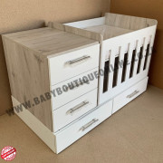 4-in-1 Toddler Cot - Chest of Drawers - White MDF & Nordic Ice B0366