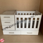 4-in-1 Toddler Cot - Chest of Drawers - White MDF & Nordic Ice B0366