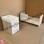 4-in-1 Toddler Cot - Chest of Drawers - White MDF & Nordic Ice B0366